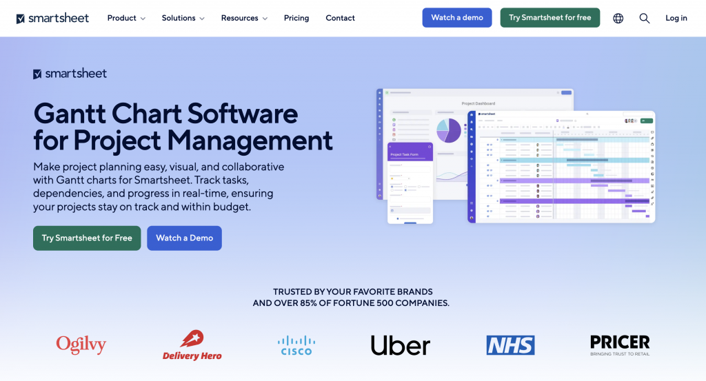 Screenshot of Smartsheet Gantt chart maker landing page
